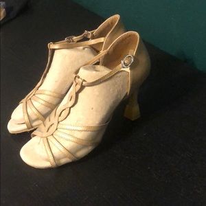 Nude peeptoe ballroom dancing shoes
